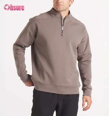 Felpa girocollo oversize da uomo in French Terry personalizzata di alta qualità e felpa con cappuccio e zip a un quarto di peso elevato, motivo tinta unita