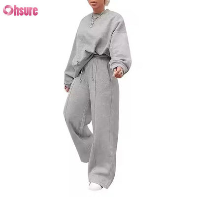 Completo sportivo casual taglie forti da donna, 2 pezzi, felpa con cappuccio e pantaloni della tuta a zampa d'elefante