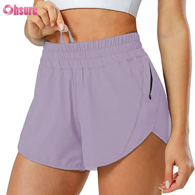 Pantaloncini sportivi da donna ad asciugatura rapida con coulisse e tasca con cerniera per palestra, fitness e yoga