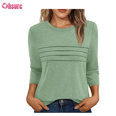 T-shirt da fitness a maniche a tre quarti in cotone, top casual, girocollo, da donna, per lavoro e sport