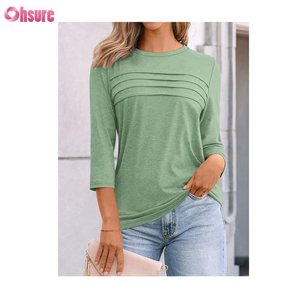 T-shirt da fitness a maniche a tre quarti in cotone, top casual, girocollo, da donna, per lavoro e sport