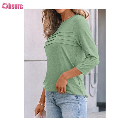 T-shirt da fitness a maniche a tre quarti in cotone, top casual, girocollo, da donna, per lavoro e sport