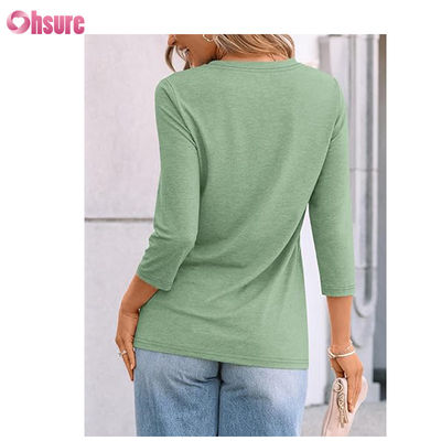 T-shirt da fitness a maniche a tre quarti in cotone, top casual, girocollo, da donna, per lavoro e sport