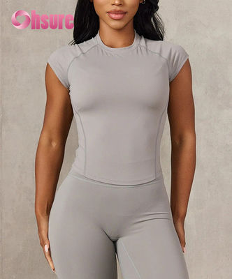 Pantaloni corti da donna di alta qualità manica con cappuccio ginnastica Tee traspirante camicie a maglia Disegno manica da raccolto Eco-friendly XS XXS Disponibile