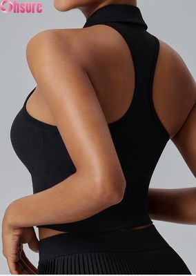 Top sportivi da donna premium - Maglietta da yoga traspirante con imbottiture fisse, collo alto e vestibilità slim per palestra, uso quotidiano, golf