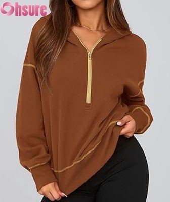 Pullover con felpa a mezza cerniera femminile. Maglietta in velluto di grandi dimensioni. Logo personalizzato.