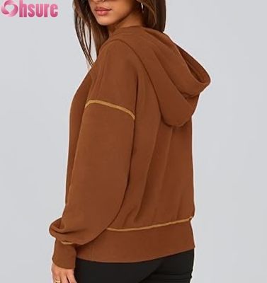 Pullover con felpa a mezza cerniera femminile. Maglietta in velluto di grandi dimensioni. Logo personalizzato.