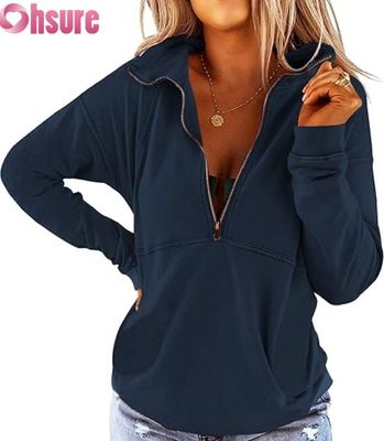 Felpa con mezza zip da donna, pullover casual, felpa con cappuccio in pile, produttore OEM ODM