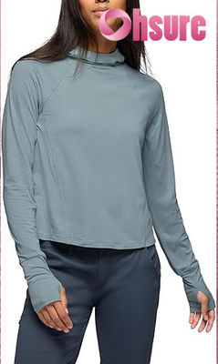 Felpe con cappuccio da yoga ecologiche da donna, collo, maniche lunghe, maglione, fitness, top sportivi con logo frontale