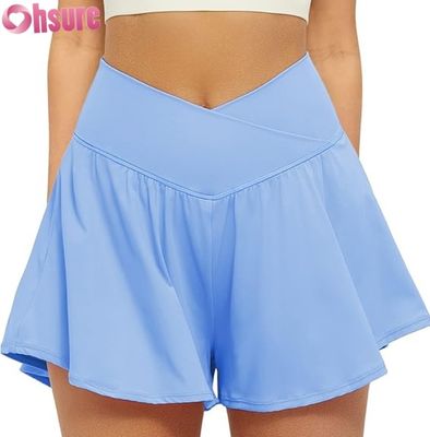Gonna Pantaloncini Sportivi da Donna a Vita Alta 2-in-1, Fluidi per Corsa, con Pantaloncino Interno, Tasche, Yoga, Tennis, Allenamento, Abbigliamento Sportivo