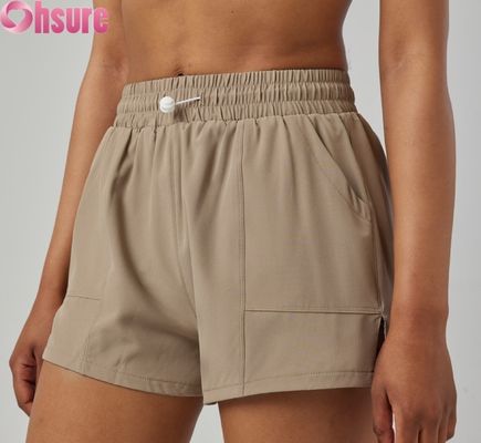 Calzoncini sportivi a secco veloce a vita alta per donna traspiranti Calzoncini di corsa e esercizio alla moda con tasche