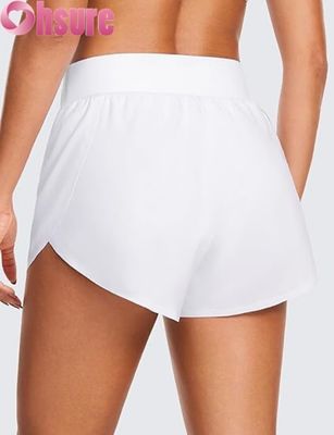 Pantaloncini sportivi da corsa atletici stile delfino a vita alta da donna, sexy con fodera in rete, spacco alto 3\", comodi per yoga
