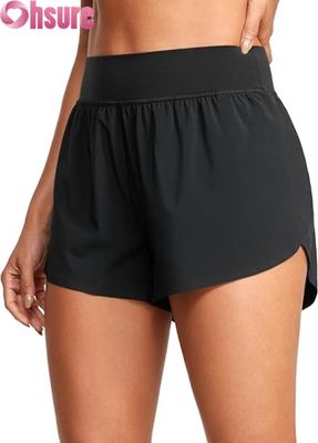 Pantaloncini sportivi da corsa atletici stile delfino a vita alta da donna, sexy con fodera in rete, spacco alto 3\", comodi per yoga