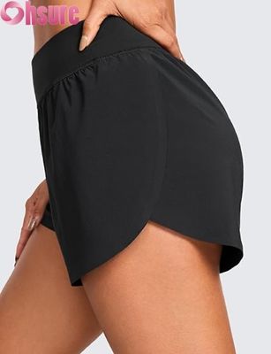 Pantaloncini sportivi da corsa atletici stile delfino a vita alta da donna, sexy con fodera in rete, spacco alto 3\", comodi per yoga