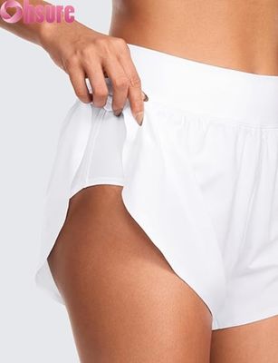 Pantaloncini sportivi da corsa atletici stile delfino a vita alta da donna, sexy con fodera in rete, spacco alto 3\", comodi per yoga