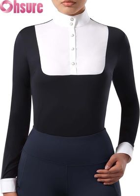 Camicia da equitazione donna a maniche lunghe Top da equitazione con patchwork design