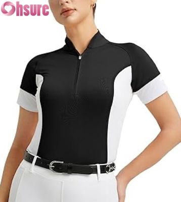 Camicia da competizione equestre personalizzata all'ingrosso per donna - Top traspiranti da equitazione - Maniche corte - Abbigliamento da equitazione
