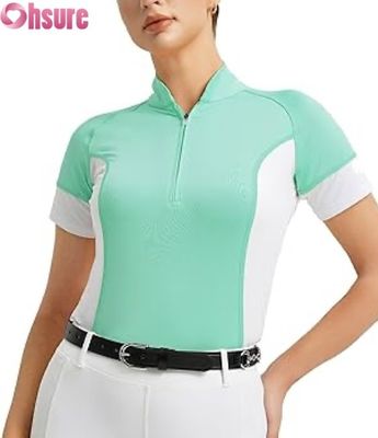 Camicia da competizione equestre personalizzata all'ingrosso per donna - Top traspiranti da equitazione - Maniche corte - Abbigliamento da equitazione