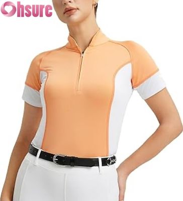 Camicia da competizione equestre personalizzata all'ingrosso per donna - Top traspiranti da equitazione - Maniche corte - Abbigliamento da equitazione