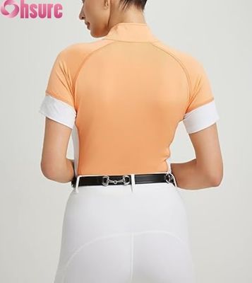 Camicia da competizione equestre personalizzata all'ingrosso per donna - Top traspiranti da equitazione - Maniche corte - Abbigliamento da equitazione