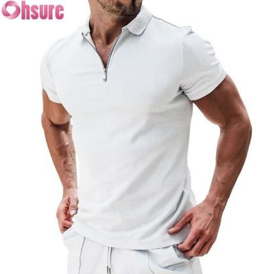 T-shirt da polo da uomo estivo casual manica corta cotone waffle a maglia tessuto sostenibile e design in bianco