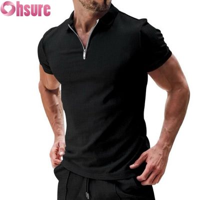 T-shirt da polo da uomo estivo casual manica corta cotone waffle a maglia tessuto sostenibile e design in bianco