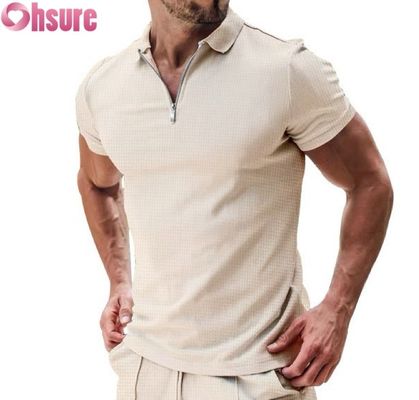 T-shirt da polo da uomo estivo casual manica corta cotone waffle a maglia tessuto sostenibile e design in bianco