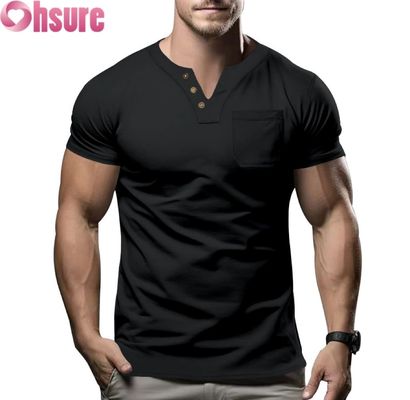 Nuova T-shirt da uomo casual estiva 2025 con scollo a V, vestibilità slim, top a maniche corte con serigrafia