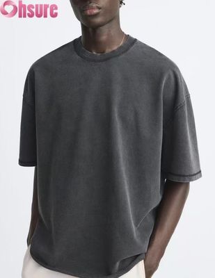T-shirt pesante personalizzato da uomo - Streetwear vintage in cotone lavato, design oversize con spalle scese, disponibile per ordini all'ingrosso