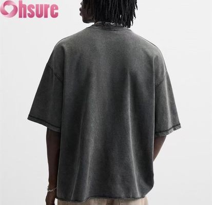 T-shirt pesante personalizzato da uomo - Streetwear vintage in cotone lavato, design oversize con spalle scese, disponibile per ordini all'ingrosso