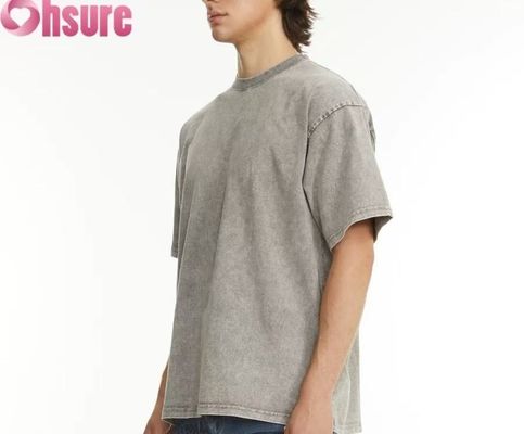 T-shirt pesante personalizzato da uomo - Streetwear vintage in cotone lavato, design oversize con spalle scese, disponibile per ordini all'ingrosso
