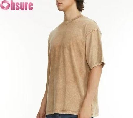 T-shirt pesante personalizzato da uomo - Streetwear vintage in cotone lavato, design oversize con spalle scese, disponibile per ordini all'ingrosso
