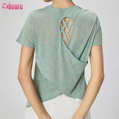 T-shirt da ginnastica a manica corta sfondata, leggera, per donna, traspirante, asciugabile, trasparente, casual, T-shirt da yoga