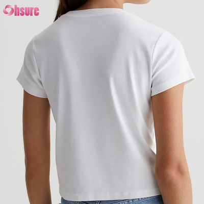 T-shirt girocollo corto da donna bianco personalizzato casual tinta unita - Silhouette vintage, maglia a coste misto cotone, capo essenziale per tutti i giorni