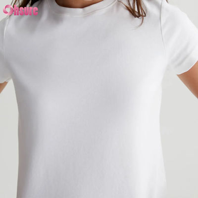 T-shirt girocollo corto da donna bianco personalizzato casual tinta unita - Silhouette vintage, maglia a coste misto cotone, capo essenziale per tutti i giorni