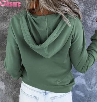 Pullover da donna casual a manica lunga con pulsante con cappuccio e felpa con cappuccio Logo anteriore a maglia per l'inverno in autunno con tasche