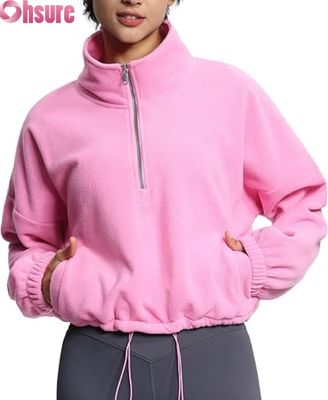 Pullover da donna di lana morbida, felpa con cerniera a manica lunga con gomma elastica per il comfort