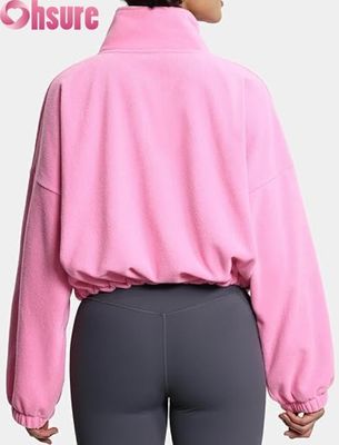 Pullover da donna di lana morbida, felpa con cerniera a manica lunga con gomma elastica per il comfort