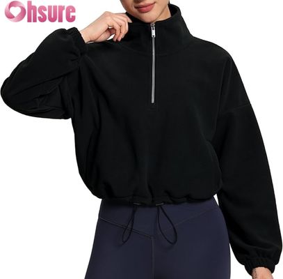 Pullover da donna di lana morbida, felpa con cerniera a manica lunga con gomma elastica per il comfort