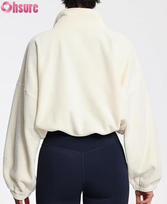 Pullover da donna di lana morbida, felpa con cerniera a manica lunga con gomma elastica per il comfort