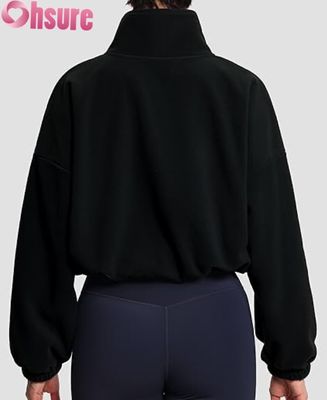Pullover da donna di lana morbida, felpa con cerniera a manica lunga con gomma elastica per il comfort