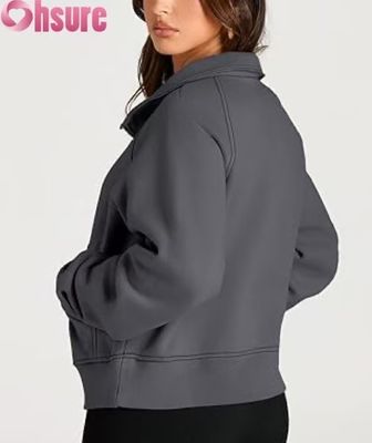 Felpa con cappuccio cropped con mezza zip personalizzata da donna | Felpa con zip a un quarto di moda autunnale 2025