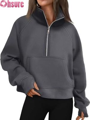Felpa con cappuccio cropped con mezza zip personalizzata da donna | Felpa con zip a un quarto di moda autunnale 2025