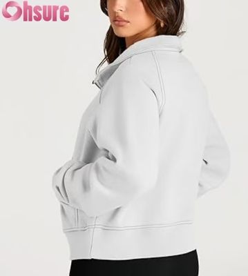 Felpa con cappuccio cropped con mezza zip personalizzata da donna | Felpa con zip a un quarto di moda autunnale 2025