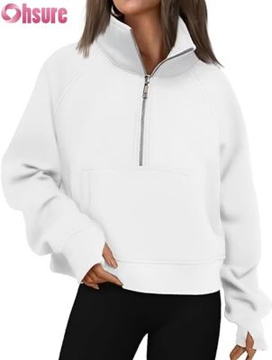 Felpa con cappuccio cropped con mezza zip personalizzata da donna | Felpa con zip a un quarto di moda autunnale 2025