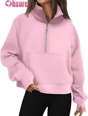 Felpa con cappuccio cropped con mezza zip personalizzata da donna | Felpa con zip a un quarto di moda autunnale 2025