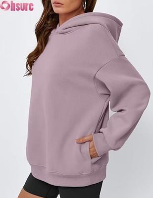 Felpa con cappuccio in pile oversize da donna - Felpa a tinta unita con tasca | Abbigliamento casual invernale caldo | OEM ODM disponibili