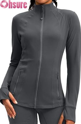 Giacca sportiva da donna con logo personalizzato, traspirante, con zip, con cappuccio per allenamento, leggera, per palestra, corsa, per signore
