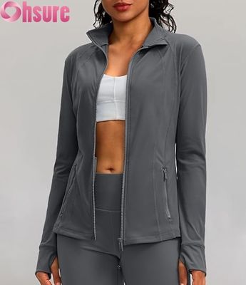 Giacca sportiva da donna con logo personalizzato, traspirante, con zip, con cappuccio per allenamento, leggera, per palestra, corsa, per signore