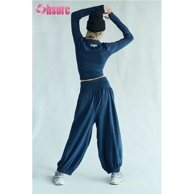 Donne Sport Manica lunga Forno superiore del pollice Stretto Peso leggero Traspirante Corrente Abbigliamento sportivo Colore solido Crop Top Jogger Set